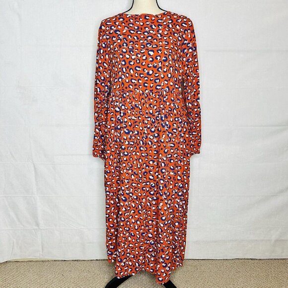 NWOT Graceatwood The Drop Fire Red Animal Print Tie Neck Dress Sz M - Picture 1 of 11